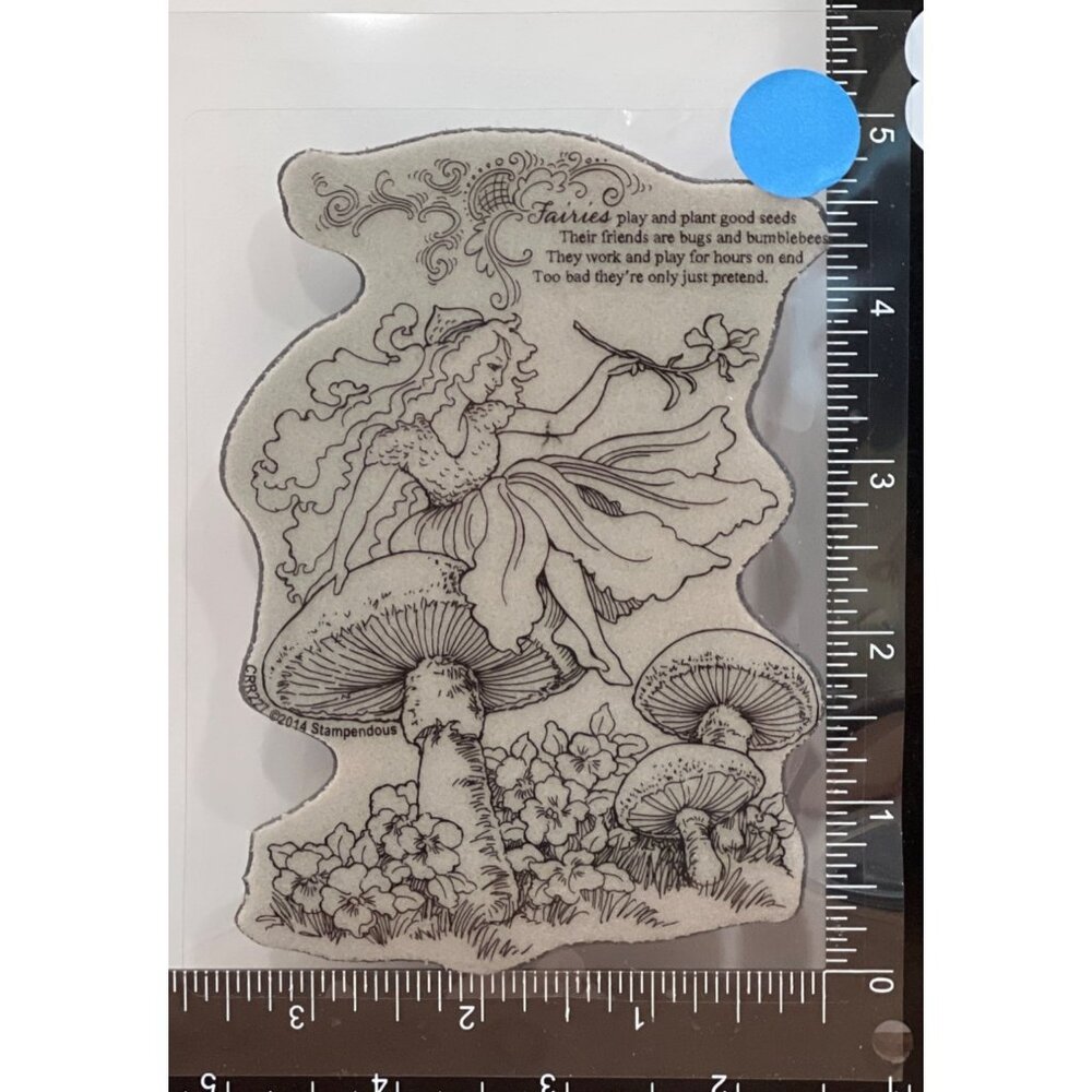 RARE 2014 STAMPENDOUS! CRR227 Fairyland Rubber Stamp Mushroom FLORAL